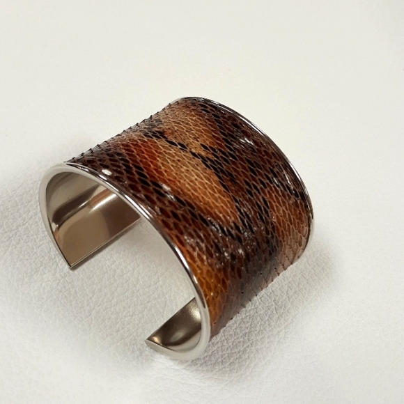 Hand Painted Python Snakeskin/Cuff Bracelet/ Statement Bracelet Handcrafted/Boho - Picture 3 of 15